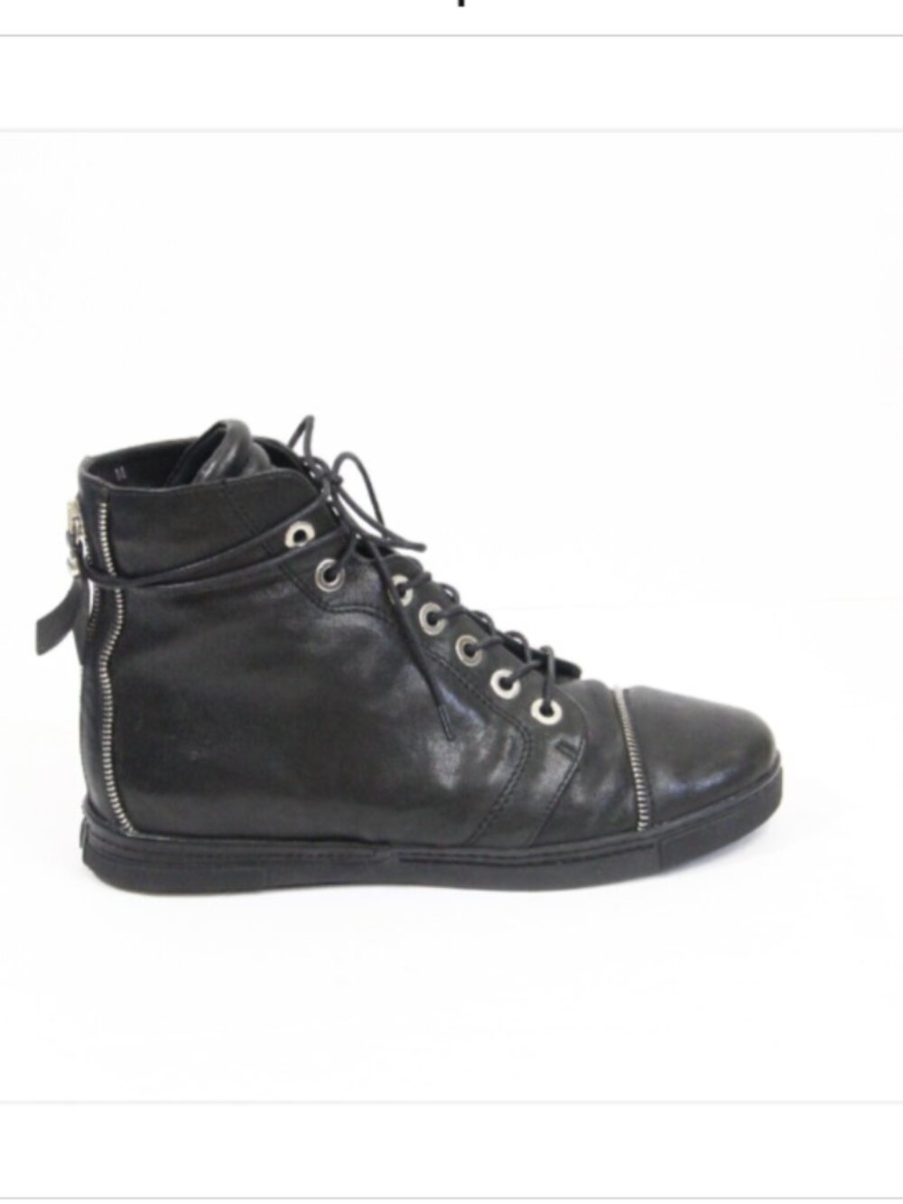 Stuart Weitzman Black Leather Sneakers sz 8 Women Cap Toe Shoes Zipit High Top